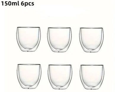 Inspire Curations Double Wall Insulated Glass Espresso Cups Set Of 6 Thermal Coffee Mugs For Latte, Tea & More 150ml 6pcs (5.1 Oz)