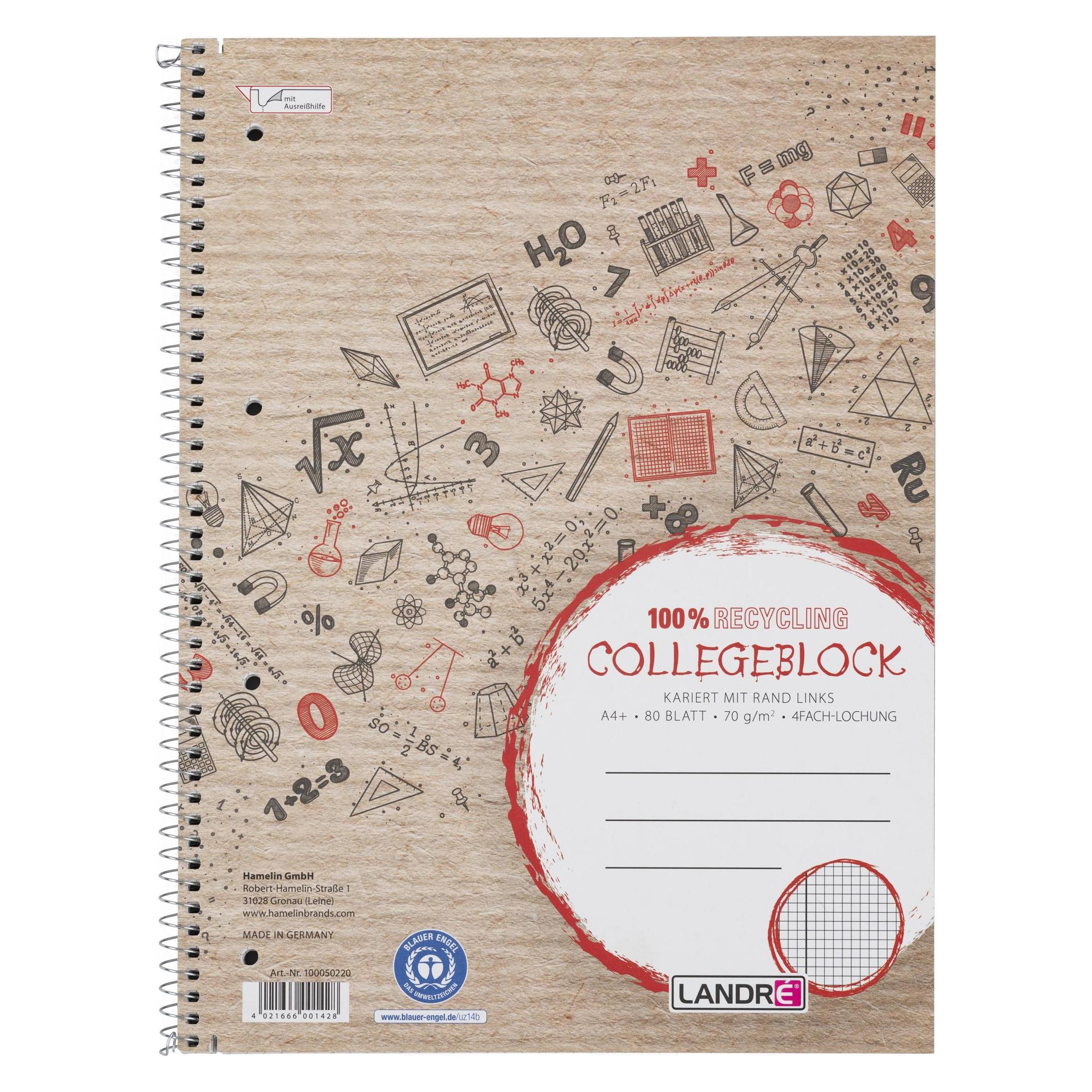 Landré Recycling A4+ Collegeblock (A4, Kariert) (100050220)