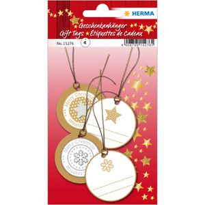 Herma Hängeetiketten Magic 15276, Ø 50 mm, Weihnachten 3D, gold, mit Öse, 4 Stück