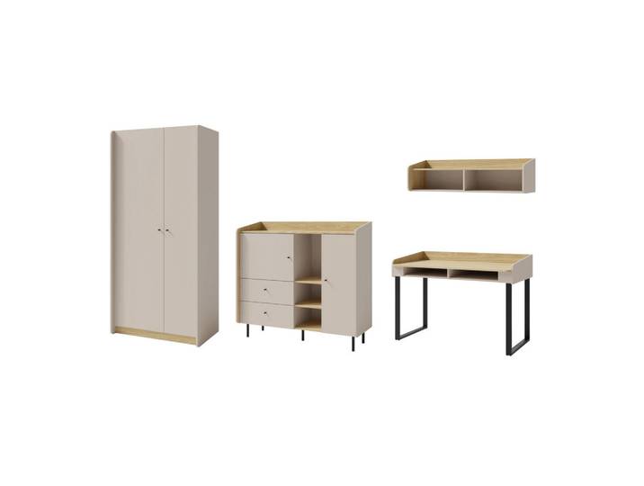 Deine Möbel 24 Jugendzimmer Albi B 3-teilig in Sandbeige / Geölte Eiche, Beige, Eichefarben, 340x195x65 cm, Babymöbel & Kindermöbel, Kinderzimmer & Jugendzimmer, komplette Jugendzimmer