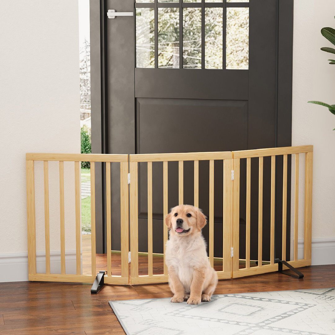 Semiocthome Bamboo Free Standing Pet Gate Natural 61cm H X 2cm W X 6.1cm D