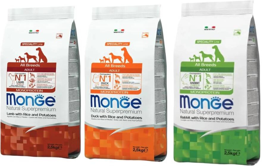 Set Prova Multigusto 3x2.5KG Monge Superpremium Adult Agnello Anatra Coniglio