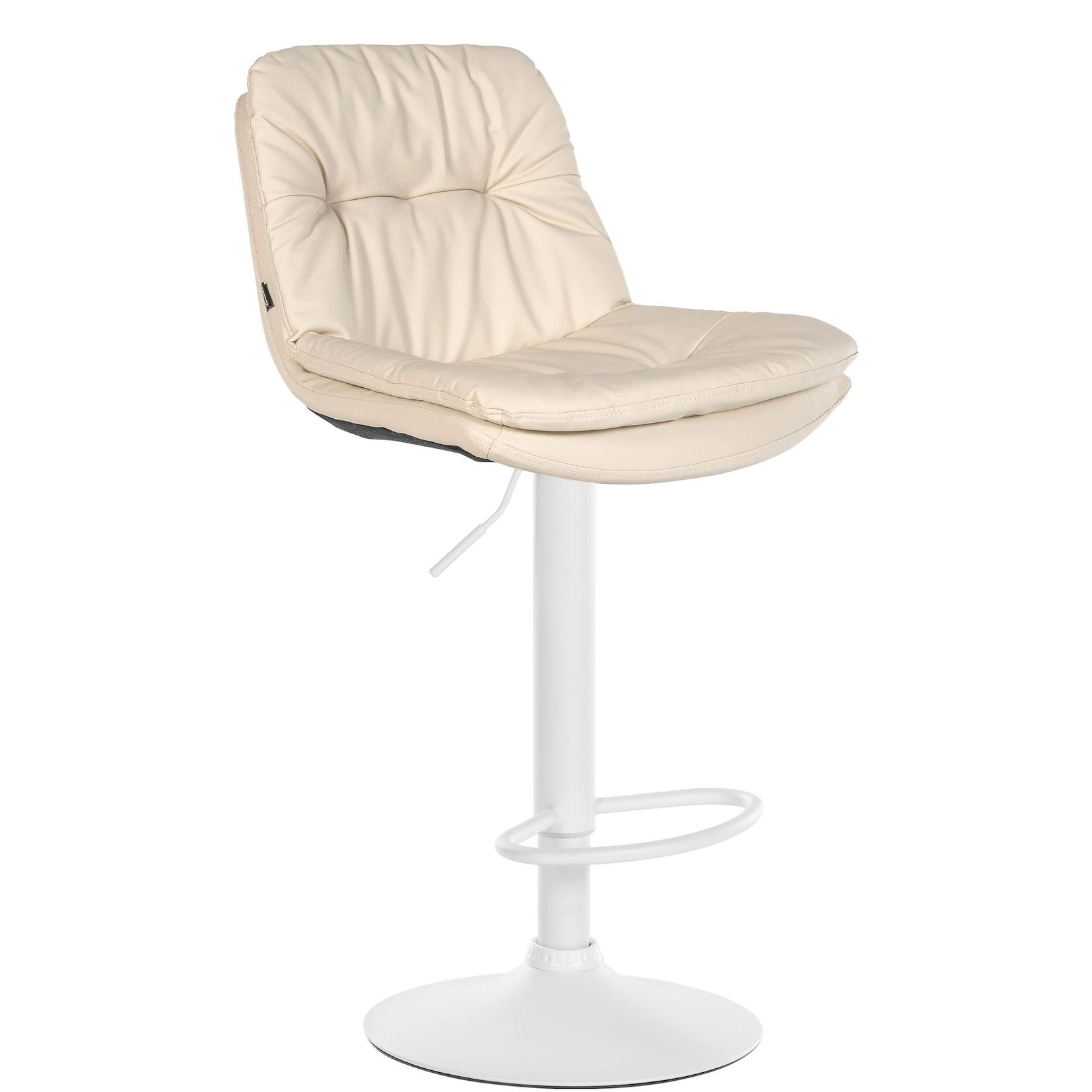 CLP Barhocker Laurel Kunstleder weiß - Farbe: creme, Gestellmaterial: Metall matt weiss