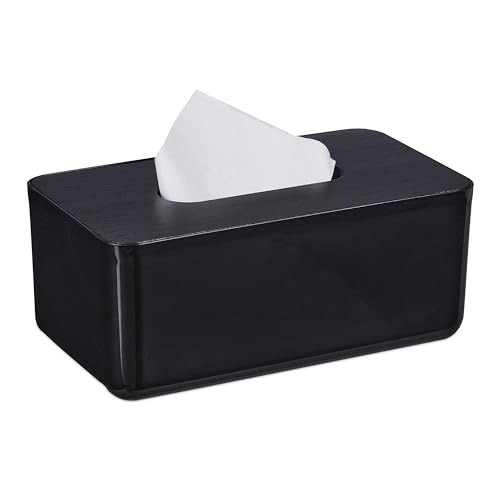Relaxdays Tissuehouder zwart van kunststof en bamboe H x B x D: 10 x 23 x 13 cm