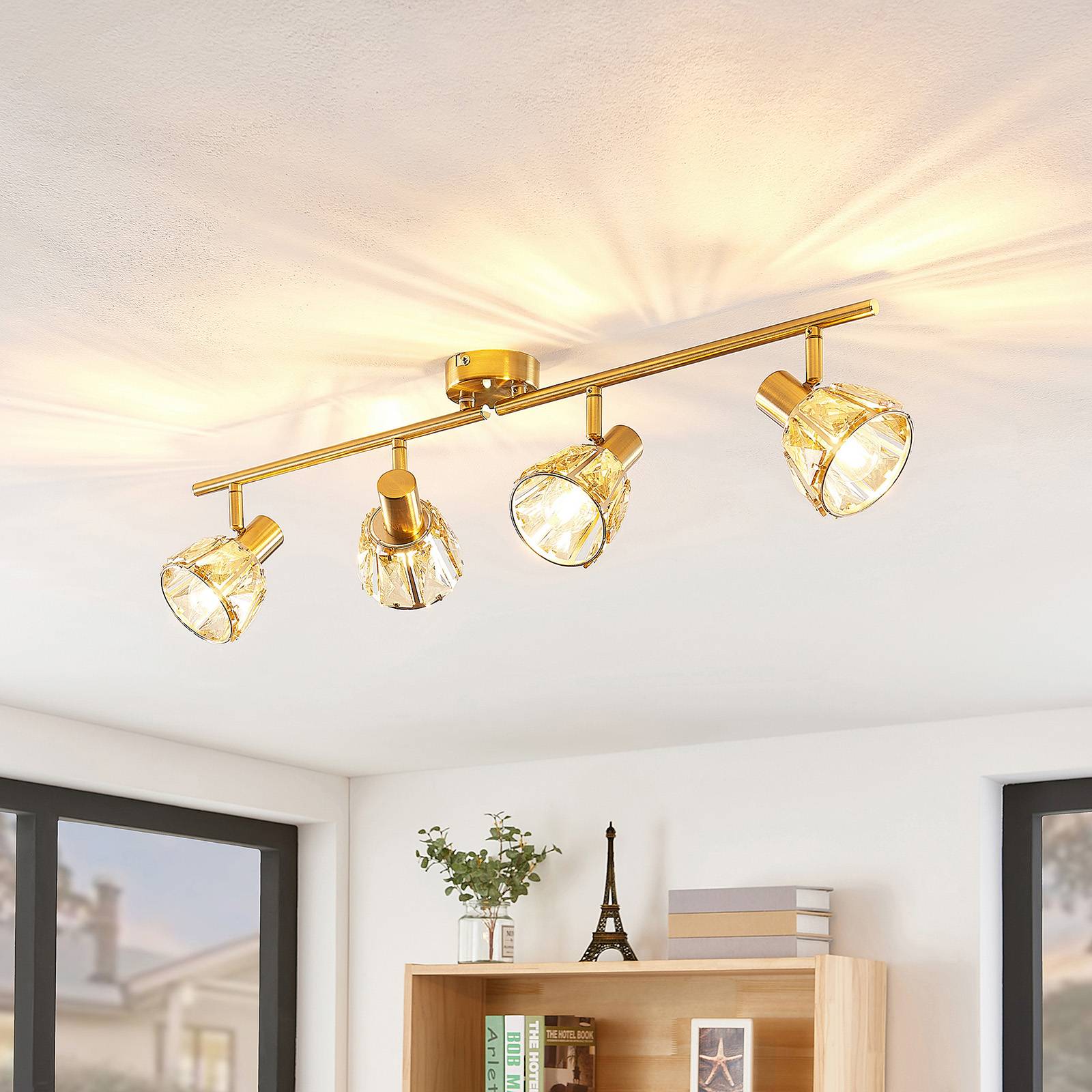 Ceiling Spotlight Kosta Lindby, dimmable, Brass / gold, Living / Dining Room, metal, Modern, Ceiling Light