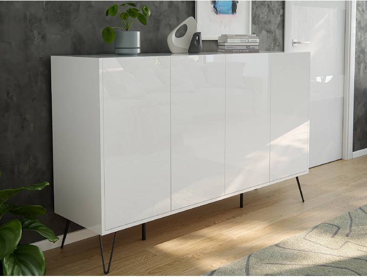 Enfilade Industrial avec portes 94cm Blanc/Blanc brillant