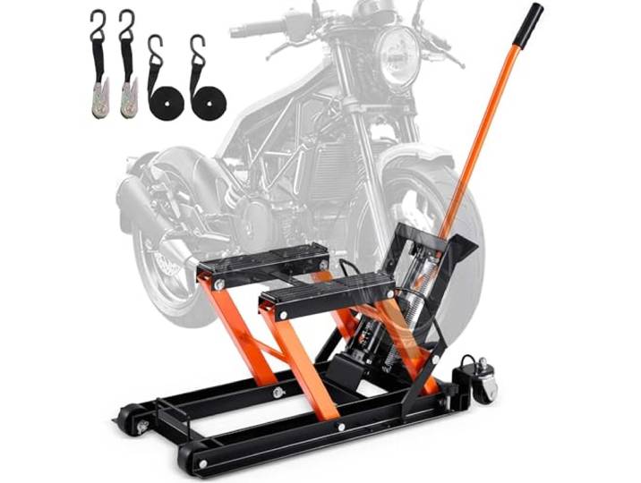 VEVOR Hydraulische motorhefkrik, 0,7 ton capaciteit ATV schaarhefkrik, draagbare motorfiets heftafel met 4 wielen, hydraulische voetbediende hijshijststandaard voor motorfiets ATV UTV Powersports