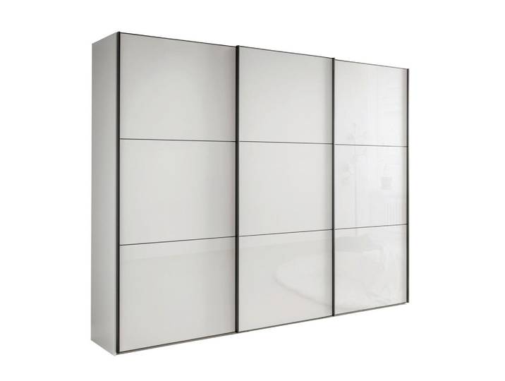 Chameo Schwebetürenschrank, Weiß, Glas, 9 Fächer, 300x217x67 cm, Schlafzimmer, Kleiderschränke, Schwebetürenschränke