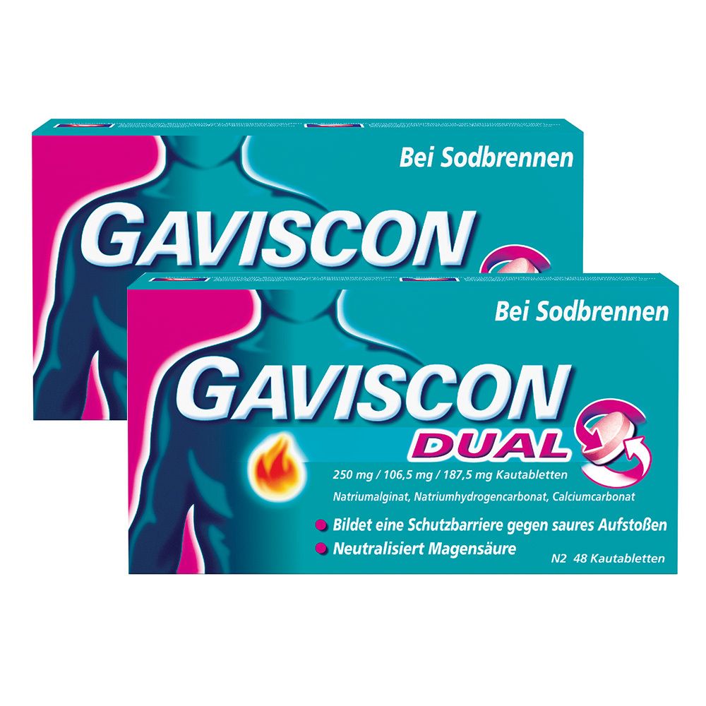Gaviscon Dual 250 mg / 106,5 187,5 Kautabletten Sparset 2x48 St