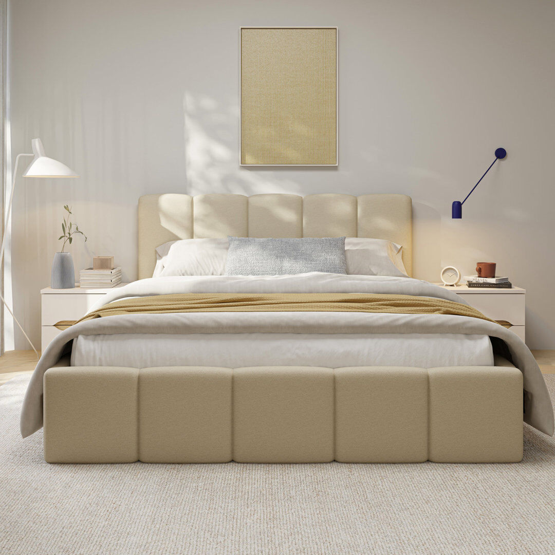 17 Stories Taniaya Upholstered Bed Beige Kingsize (5')