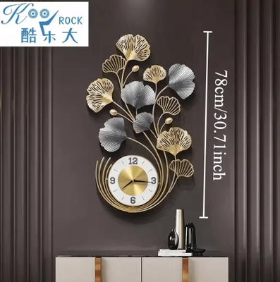 Inspire Curations Large Ginkgo Leaf Wall Clock Silent Metal Art Decor For Living Room & Home Large Ginkgo Leaf Wall Clock Silent Metal Art Decor For Living Room & Home