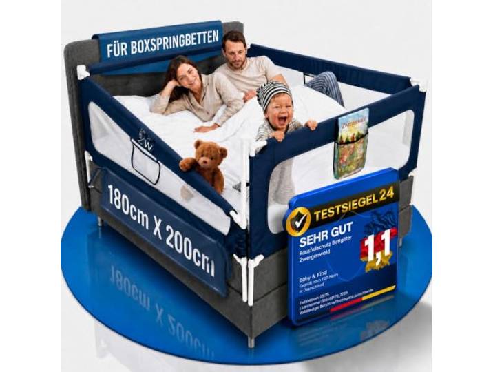 Rausfallschutz Bett 180x200 cm – 3er-Bettgitter Set für Boxspringbett 9-tlg. 3 Seiten + Stange: Laborgeprüfte Bettumrandung, Bettschutzgitter Fallschutz Baby, Familienbett, Elternbett Lattenrost