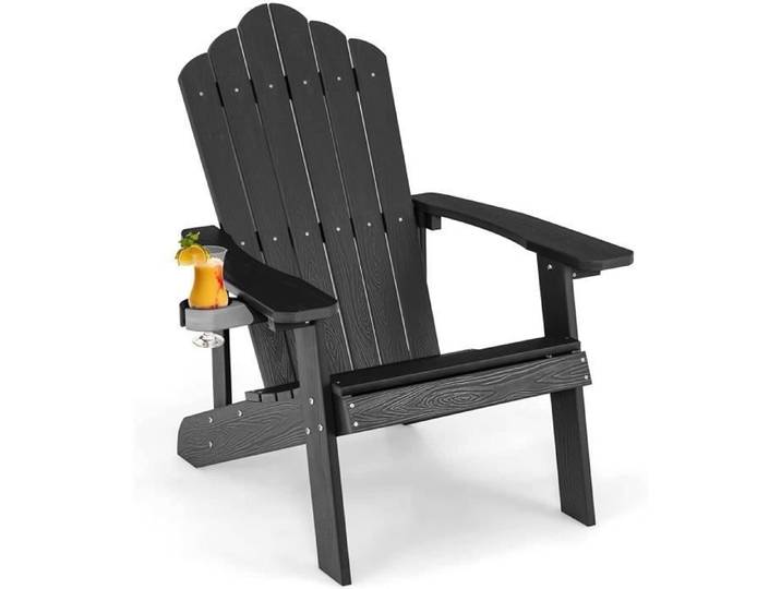GOPLUS Chaise de Jardin Adirondack avec Dossier Ergonomique&Inclinable Fauteuil d'Extérieur Résistant aux Intempéries (Noir)