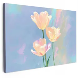LEINWANDBILD Tulpen - Rosa Akzente - Blau Groß 140x90 cm