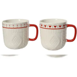 Christmas Decorations 1 Herztasse 9cm Porzellantasse Herzmotiv Teetasse Kaffeetasse Teebecher Liebe Valentinstag Vintage Porzellan Becher Geschirr Geschenk Weiß Rot
