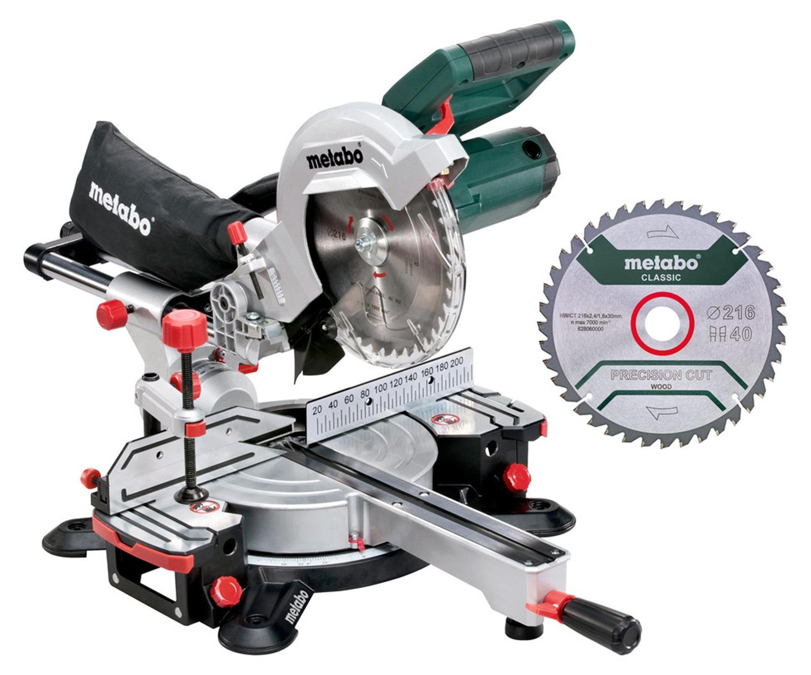 Metabo KGS 216 M SET afkortzaag met 5000 omwentelingen per minuut en 47 graden draaihoek