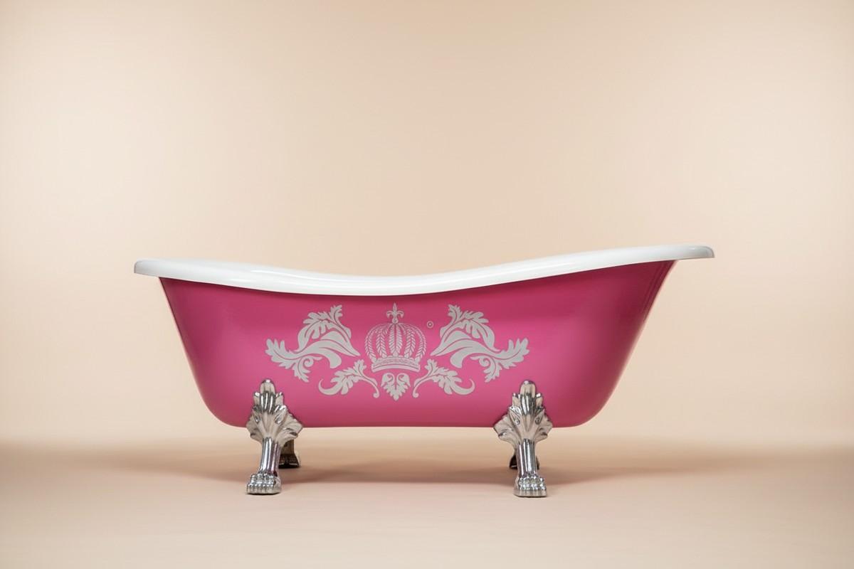 Casa Pompöös by Casa Padrino Luxus Badewanne Deluxe freistehend Pink / Silber / Weiß 1695mm mit Löwenfüssen