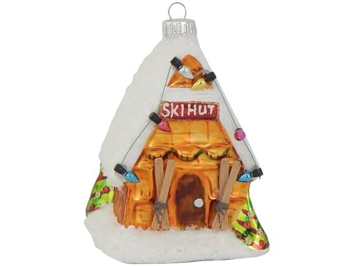 Krebs Glas Lauscha - Christbaumschmuck/Weihnachtsbaumanhänger aus Glas - Motiv: Ski Hütte - Farbe: Multicolor - Größe: 11 cm