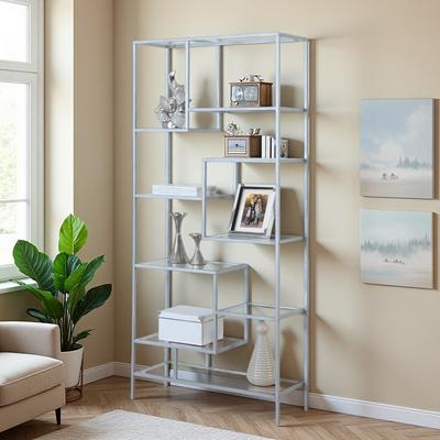 ZWYO HOSIMU 72in Metal+Glass 9-Shelf Etagere Bookshelf with Tempered Glass Display, Open Storage Rack with 9 Tiers & Contemporary Design