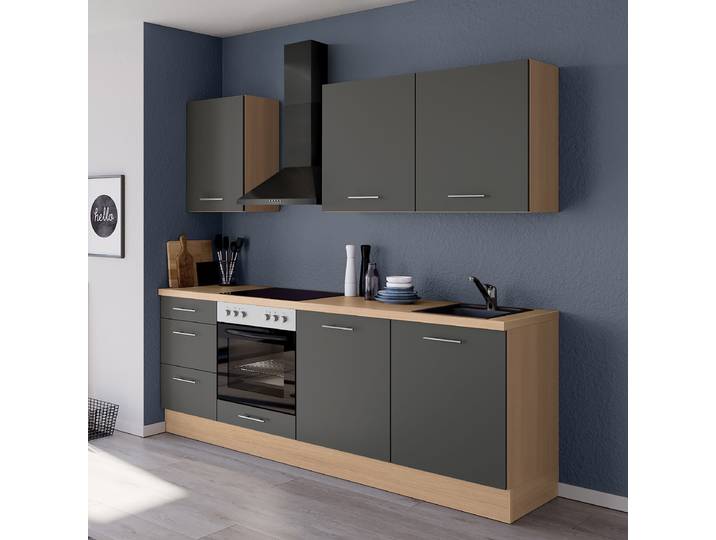 Küchenzeile Impuls 230 cm 230 x 221 x 60cm Ausrichtung rechts Grau/Graphit ohne Elektrogeräte