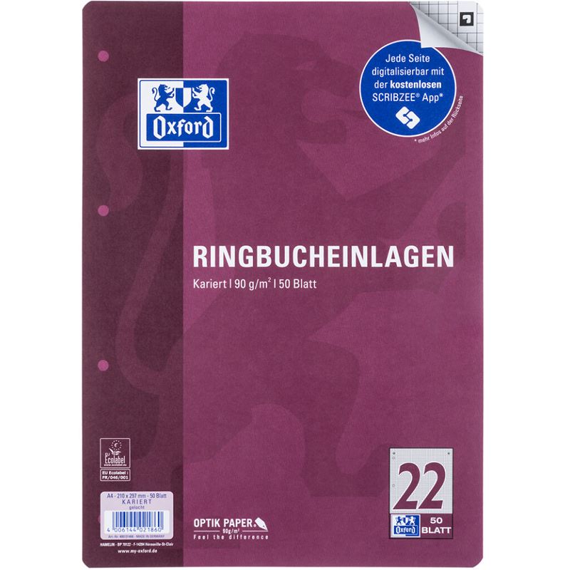OXFORD Ringbucheinlage A4 kariert, 50 Blätter 400131466