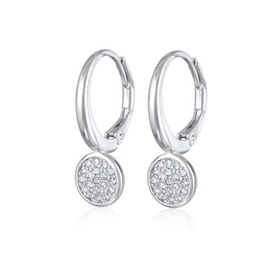 Paar Creolen ELLI "Ohrringe Ohrhänger Plättchen Kristalle Anhänger Silberfarben", silber, Ohrringe, Damen, mit Stein, Messing