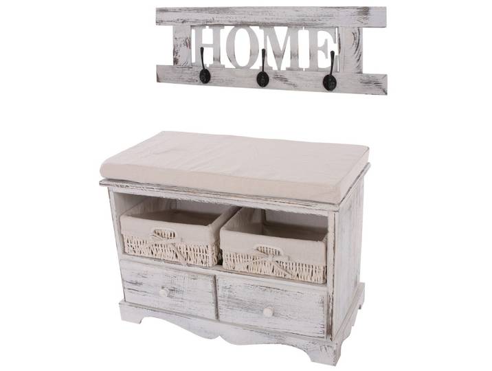 GARDEROBE MIT SITZBANK SHABBY Weiß 2er-Set