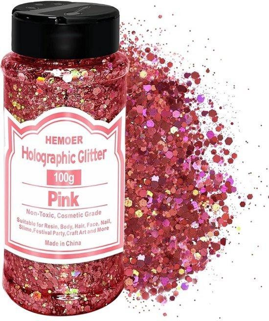 Sparkle Craft Holografische Glitter voor DIY Kunst - Roze - 100g