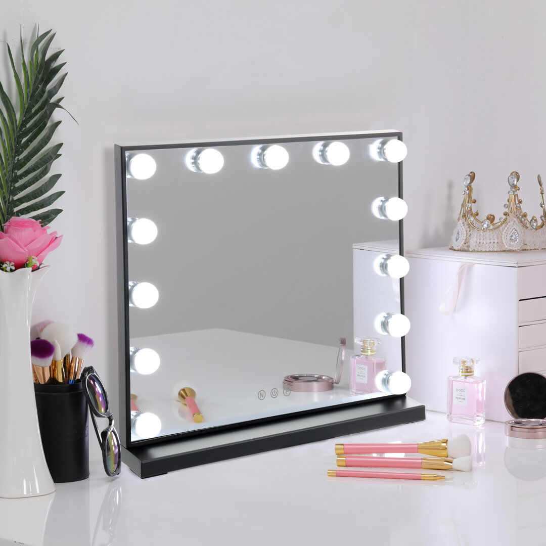 Latitude Run Rectangle LED Metal Mirror Adjustable Wall Mirror Black 42cm H x 52cm W