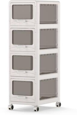 Costway 4-Tier Plastic Drawer Storage Organizer Rolling Cart with 3/4/5 Drawers and Lockable Wheels