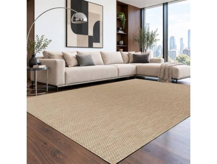 Paco Home Outdoor Teppich, Wetterfest Pflegeleicht Küchenteppich Ideal für Terrasse Balkon Garten, Flachgewebe Sisaloptik Modern Einfarbig meliert, 140x200 cm Rechteckig, Natur