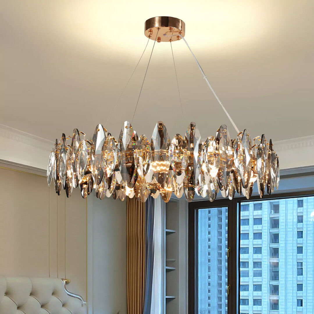Canora Grey Beauchamps Crystal Chandelier with Glass Accents,K9 Crystal Raindrop Chandelier,Modern Chandelier Crystal Light Brushed Gold 26cm H X 80cm W X 80cm D