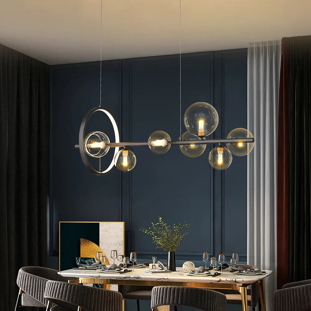 Ivy Bronx Agnello 7 - Light Black Kitchen Island Pendant Black 30cm H X 90cm W