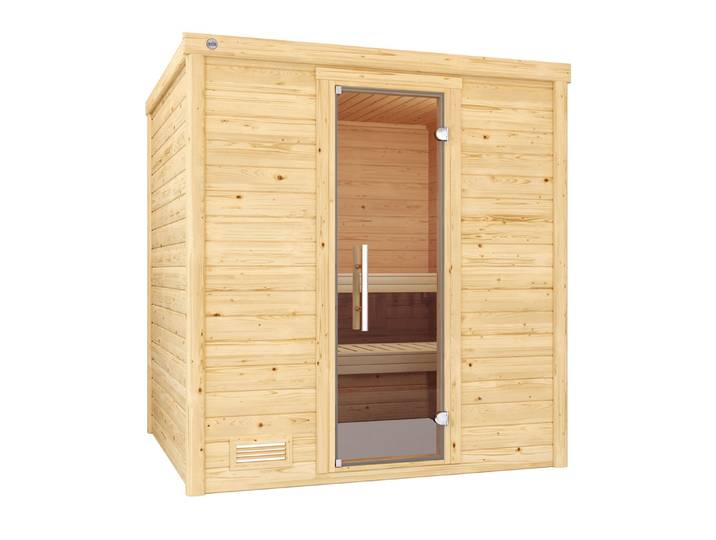 Sauna WEKA Massivholzsauna BERGEN 2 , beige (natur), Saunaofen, integrierte Steuerung, 5,4 kW, Saunen, Sauna, Blockbohlen, moderne Ganzglastür