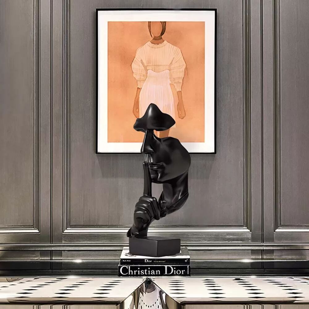 INF Statue Abstraite "Le Silence est d'Or" - Décoration d'Intérieur Élégante et Moderne Le noir