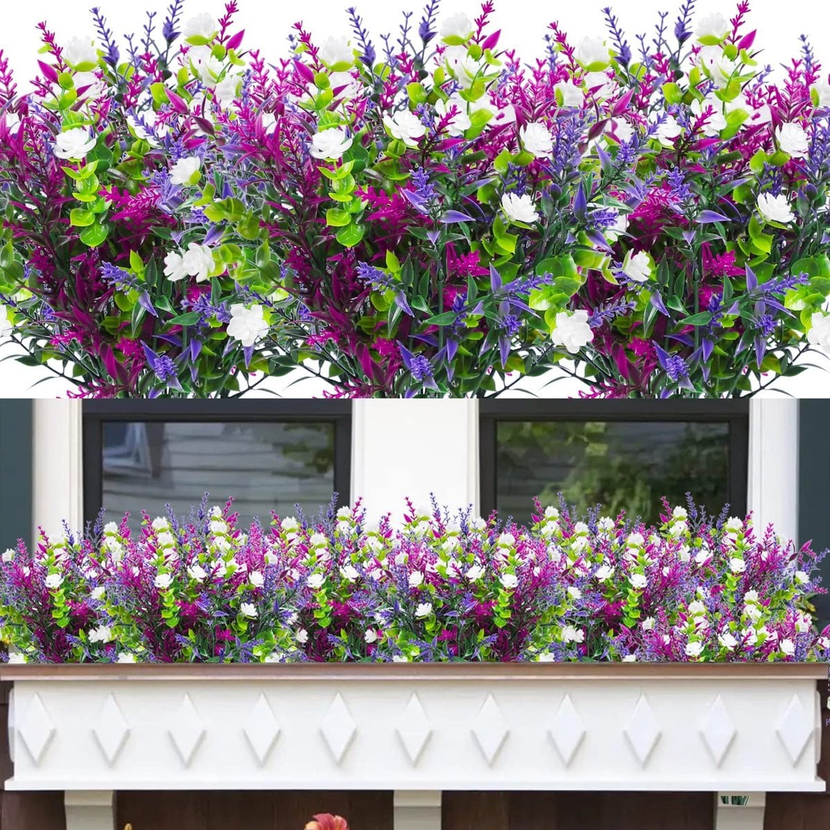 MTTproducts Set van 6 UV-bestendige kunstbloemen voor binnen en buiten met verstelbare bladeren