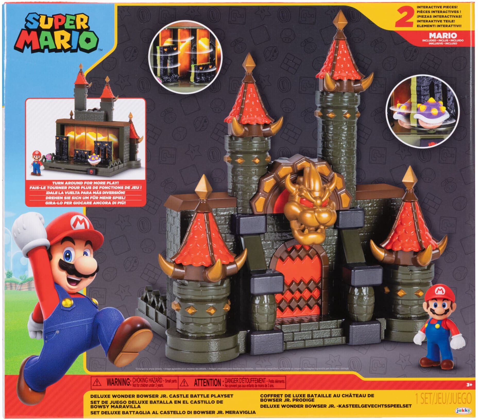 Super Mario Bros. Wonder Deluxe Bowser Jr. Castle Battle Playset by Jakks Pacific - 2.5-inch Mario Figure Included - Ages 3 and Up - Super Mario Toys