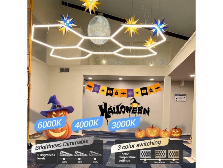 Éclairage LED hexagonal dimmable pour garage, 3000K 4000K 6000K, changement de couleur, pour salon de coiffure, atelier, salle de sport, maison, plafonnier, tube en nid d'abeille