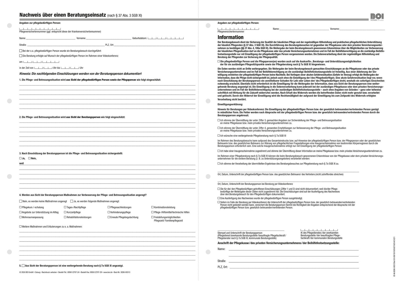 BOI Formular Nachweis über einen Beratungseinsatz 9206-00313