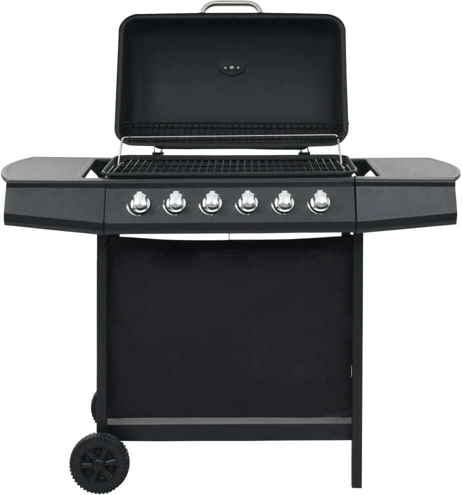 Gasgrill mit 6 Flammen Stahl Schwarz