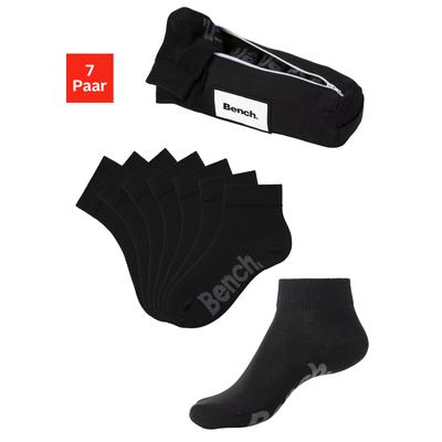 Kurzsocken BENCH. "Herren Kurzsocken, Halbhohe Basic Socken", Damen, Gr. 43-46, schwarz (7x schwarz), Baumwollmischung, unifarben, elastisch, Socken Multipacks, in ansprechendem Mäppchen mit Reißverschluss