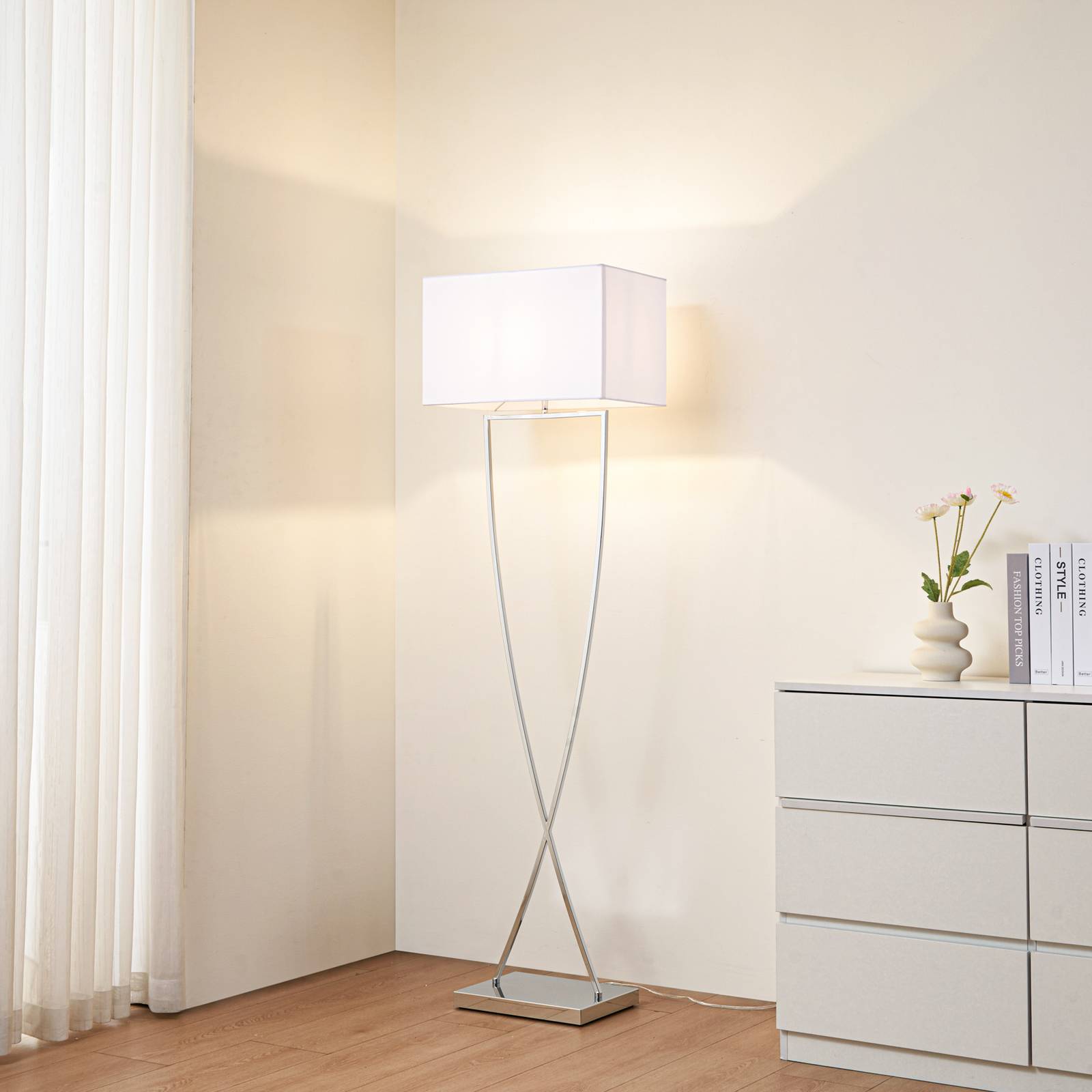 Floor Lamp Evaine Lucande, White / opal, Living / Dining Room, metal, Modern, Floor Lamp