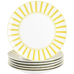 6er Set Split gelb Kuchenteller Porzellan 6 Personen Frühstücks-Teller Streifen