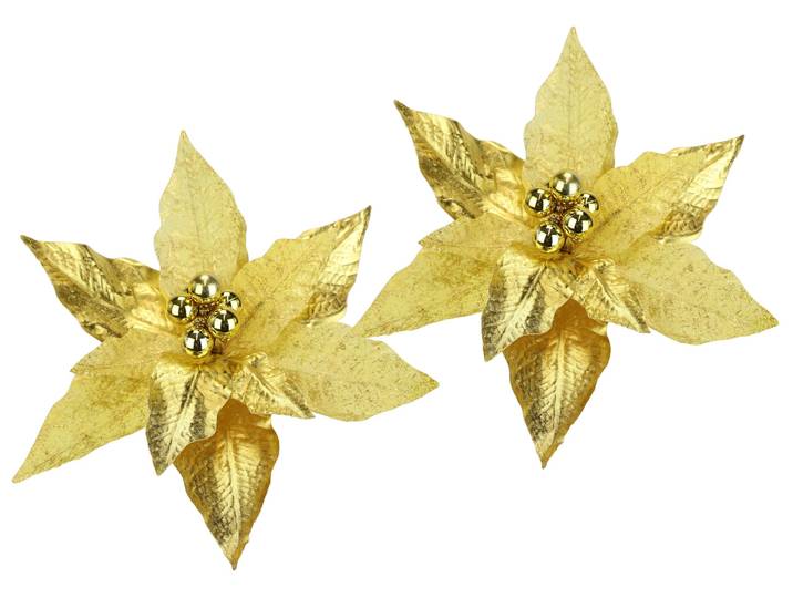 Dekohänger I.GE.A. Poinsettia auf Clip , gold, B:28cm H:14cm, Polyester, Dekohänger, Dekohänger, 2er Set 28cm Weihnachts-Christstern künstlich Weihnachtsblume gold