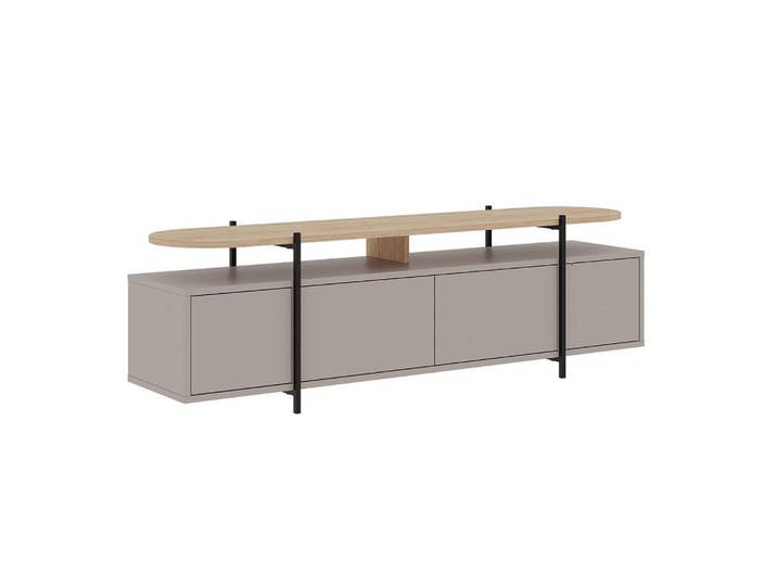 Calicosy Tv-Möbel mit 4 Türen und Metallfüßen L160 cm - Hinoa, Taupe, 38.5x48x160 cm, Wohnzimmer, TV Möbel, Lowboards, Lowboards stehend