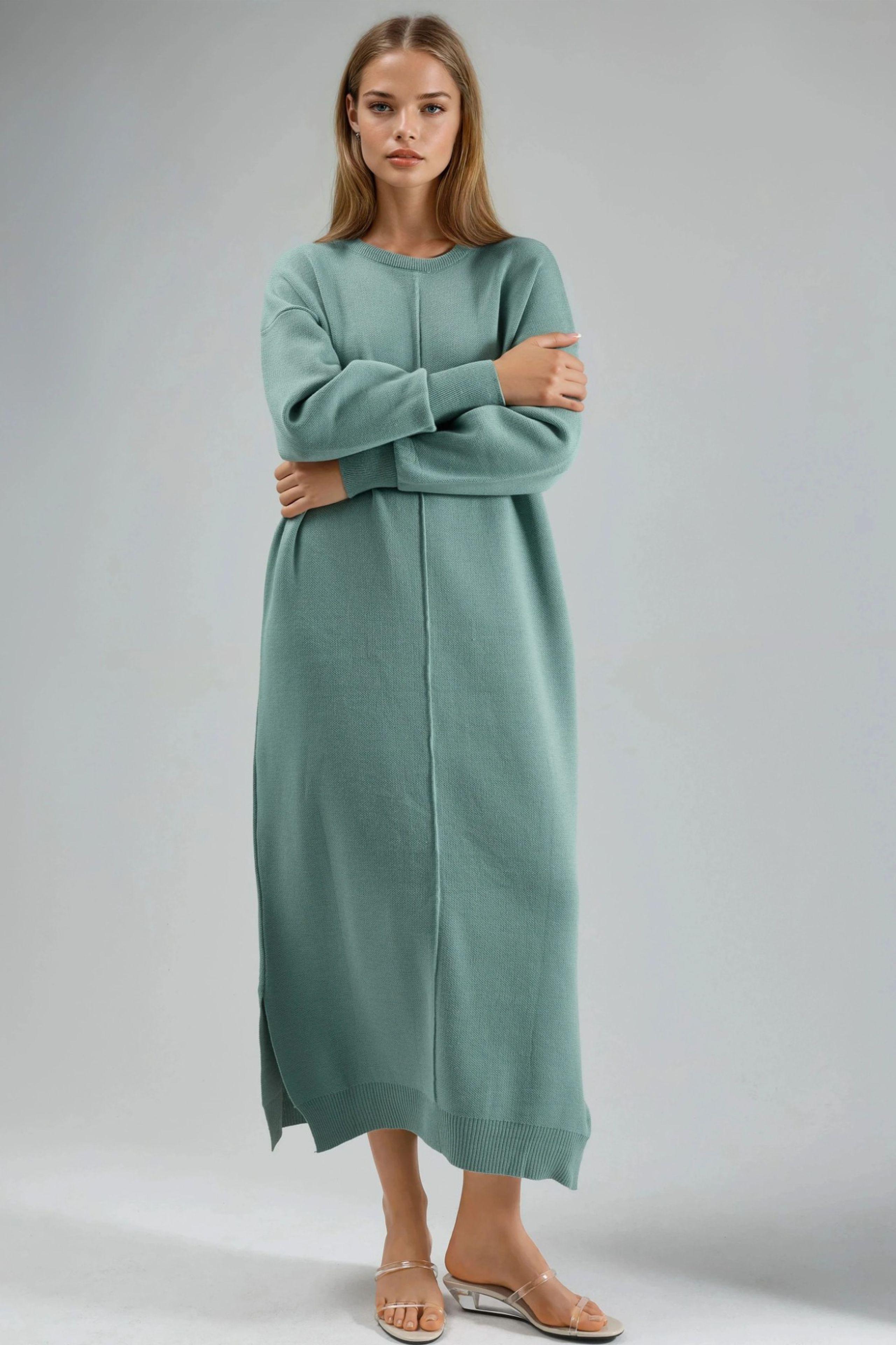 Maxi-Rippstrickkleid mit Rundhalsausschnitt