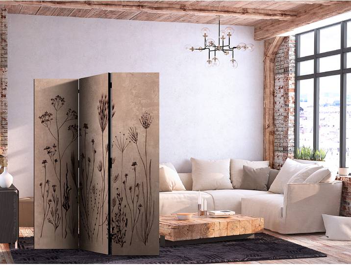 Paravent plantes vintage 2 faces Autres Marron 135 x 172cm