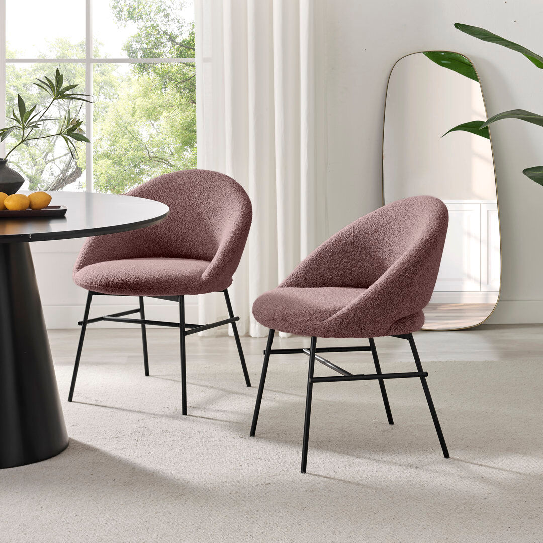 Canora Grey Biaca Luxury Fabric Upholstered Dining Chairs - Curved Cocoon Design Pink 78cm H X 63cm W X 61cm D