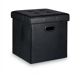 Relaxdays Hocker, Sitzhocker Stauraum, gepolstert, faltbar, HBT: 39x37x37 cm, Kunstleder, Sitzwürfel Wohnzimmer, schwarz