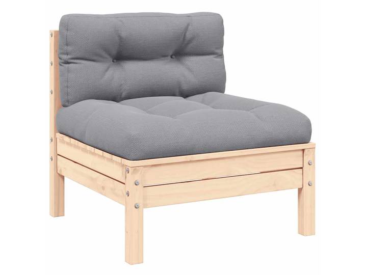 vidaXL Garten-Mittelsofa mit Grauen Kissen Massivholz Kiefer
